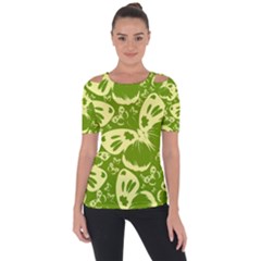 Butterflies Pattern Background Green Decoration Repeating Style Sketch Shoulder Cut Out Short Sleeve Top by fashionpod