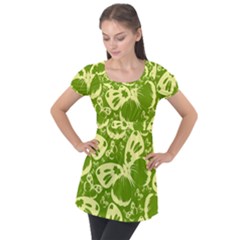 Butterflies Pattern Background Green Decoration Repeating Style Sketch Puff Sleeve Tunic Top by fashionpod