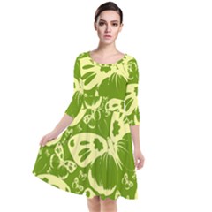 Butterflies Pattern Background Green Decoration Repeating Style Sketch Quarter Sleeve Waist Band Dress by fashionpod