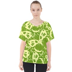 Butterflies Pattern Background Green Decoration Repeating Style Sketch V-neck Dolman Drape Top by fashionpod