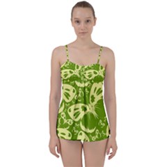 Butterflies Pattern Background Green Decoration Repeating Style Sketch Babydoll Tankini Set