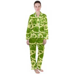 Butterflies Pattern Background Green Decoration Repeating Style Sketch Satin Long Sleeve Pyjamas Set by fashionpod