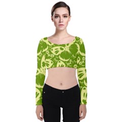 Butterflies Pattern Background Green Decoration Repeating Style Sketch Velvet Long Sleeve Crop Top by fashionpod