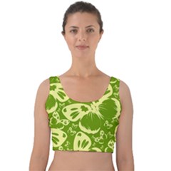 Butterflies Pattern Background Green Decoration Repeating Style Sketch Velvet Crop Top by fashionpod