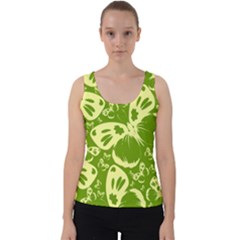 Butterflies Pattern Background Green Decoration Repeating Style Sketch Velvet Tank Top by fashionpod