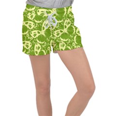 Butterflies Pattern Background Green Decoration Repeating Style Sketch Women s Velour Lounge Shorts