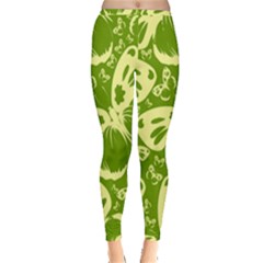 Butterflies Pattern Background Green Decoration Repeating Style Sketch Inside Out Leggings by fashionpod