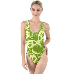 Butterflies Pattern Background Green Decoration Repeating Style Sketch High Leg Strappy Swimsuit