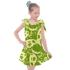 Butterflies Pattern Background Green Decoration Repeating Style Sketch Kids  Tie Up Tunic Dress