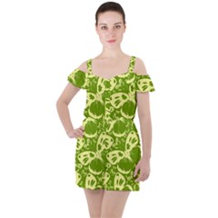 Butterflies Pattern Background Green Decoration Repeating Style Sketch Ruffle Cut Out Chiffon Playsuit by fashionpod