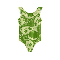 Butterflies Pattern Background Green Decoration Repeating Style Sketch Kids  Frill Swimsuit