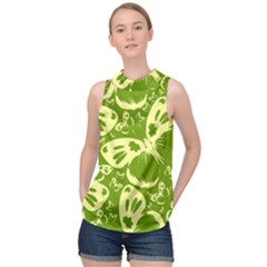 Butterflies Pattern Background Green Decoration Repeating Style Sketch High Neck Satin Top by fashionpod