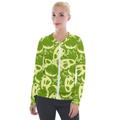 Butterflies Pattern Background Green Decoration Repeating Style Sketch Velour Zip Up Jacket by fashionpod