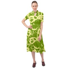 Butterflies Pattern Background Green Decoration Repeating Style Sketch Keyhole Neckline Chiffon Dress by fashionpod