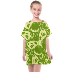 Butterflies Pattern Background Green Decoration Repeating Style Sketch Kids  One Piece Chiffon Dress