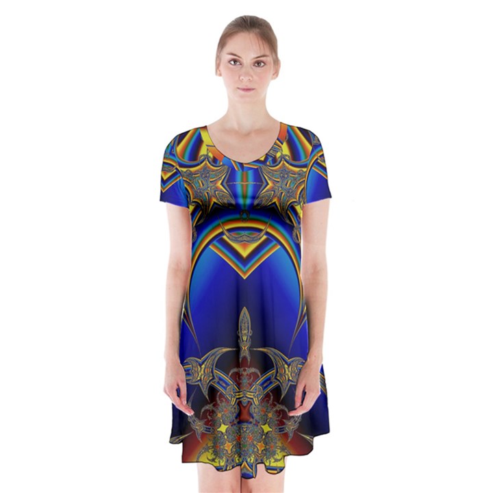 Abstract Art Design Digital Art Image Short Sleeve V-neck Flare Dress