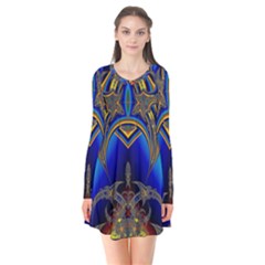 Abstract Art Design Digital Art Image Long Sleeve V-neck Flare Dress by Pakrebo