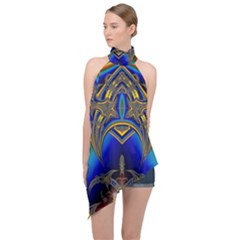 Abstract Art Design Digital Art Image Halter Asymmetric Satin Top by Pakrebo