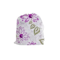 Beautiful Purple Flower Butterflies Pattern Drawstring Pouch (medium)