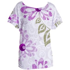 Beautiful Purple Flower Butterflies Pattern Women s Oversized Tee