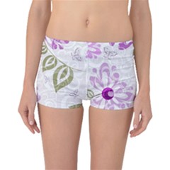 Beautiful Purple Flower Butterflies Pattern Boyleg Bikini Bottoms by fashionpod