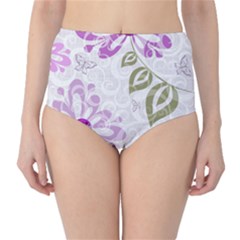 Beautiful Purple Flower Butterflies Pattern Classic High-waist Bikini Bottoms by fashionpod