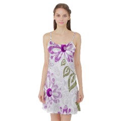 Beautiful Purple Flower Butterflies Pattern Satin Night Slip