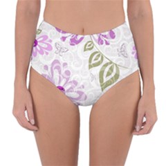 Beautiful Purple Flower Butterflies Pattern Reversible High-waist Bikini Bottoms by fashionpod