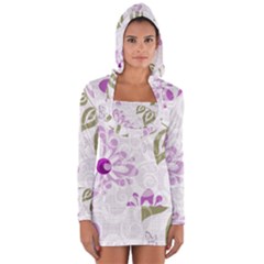 Beautiful Purple Flower Butterflies Pattern Long Sleeve Hooded T-shirt by fashionpod