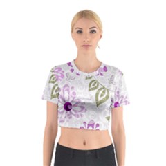 Beautiful Purple Flower Butterflies Pattern Cotton Crop Top