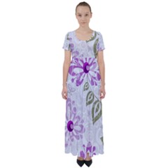 Beautiful Purple Flower Butterflies Pattern High Waist Short Sleeve Maxi Dress by fashionpod