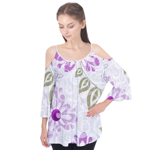 Beautiful Purple Flower Butterflies Pattern Flutter Tees by fashionpod