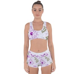 Beautiful Purple Flower Butterflies Pattern Racerback Boyleg Bikini Set by fashionpod