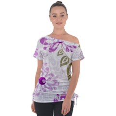 Beautiful Purple Flower Butterflies Pattern Tie-up Tee