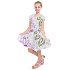 Beautiful Purple Flower Butterflies Pattern Kids  Short Sleeve Dress