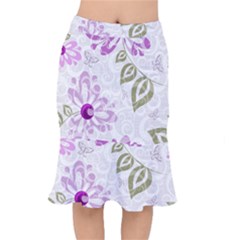 Beautiful Purple Flower Butterflies Pattern Short Mermaid Skirt by fashionpod