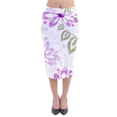 Beautiful Purple Flower Butterflies Pattern Velvet Midi Pencil Skirt