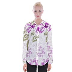 Beautiful Purple Flower Butterflies Pattern Womens Long Sleeve Shirt