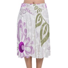 Beautiful Purple Flower Butterflies Pattern Velvet Flared Midi Skirt