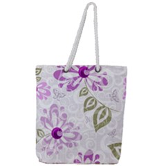 Beautiful Purple Flower Butterflies Pattern Full Print Rope Handle Tote (large)