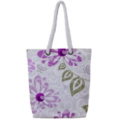 Beautiful Purple Flower Butterflies Pattern Full Print Rope Handle Tote (small) by fashionpod