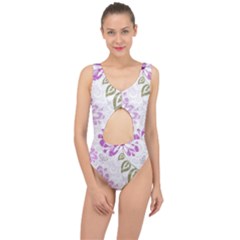 Beautiful Purple Flower Butterflies Pattern Center Cut Out Swimsuit