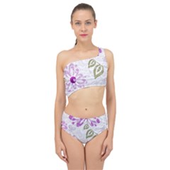 Beautiful Purple Flower Butterflies Pattern Spliced Up Two Piece Swimsuit