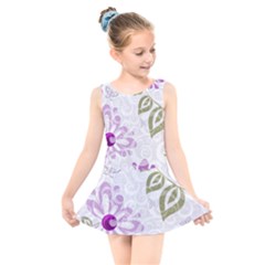 Beautiful Purple Flower Butterflies Pattern Kids  Skater Dress Swimsuit