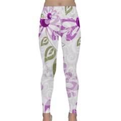 Beautiful Purple Flower Butterflies Pattern Lightweight Velour Classic Yoga Leggings