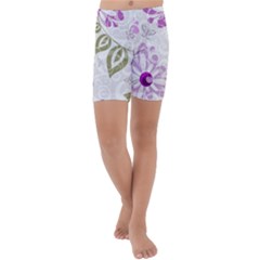 Beautiful Purple Flower Butterflies Pattern Kids  Lightweight Velour Capri Yoga Leggings by fashionpod