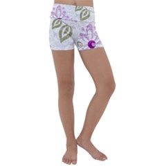 Beautiful Purple Flower Butterflies Pattern Kids  Lightweight Velour Yoga Shorts