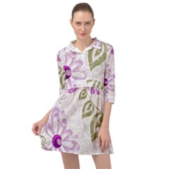 Beautiful Purple Flower Butterflies Pattern Mini Skater Shirt Dress