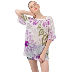 Beautiful Purple Flower Butterflies Pattern Oversized Chiffon Top