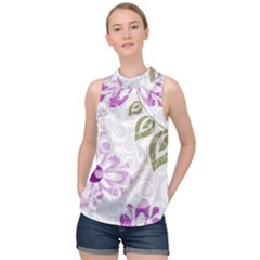 Beautiful Purple Flower Butterflies Pattern High Neck Satin Top by fashionpod